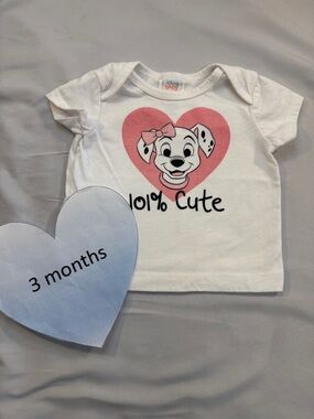 Disney White Short Sleeve Tee with Pink Heart Dalmatian Graphic